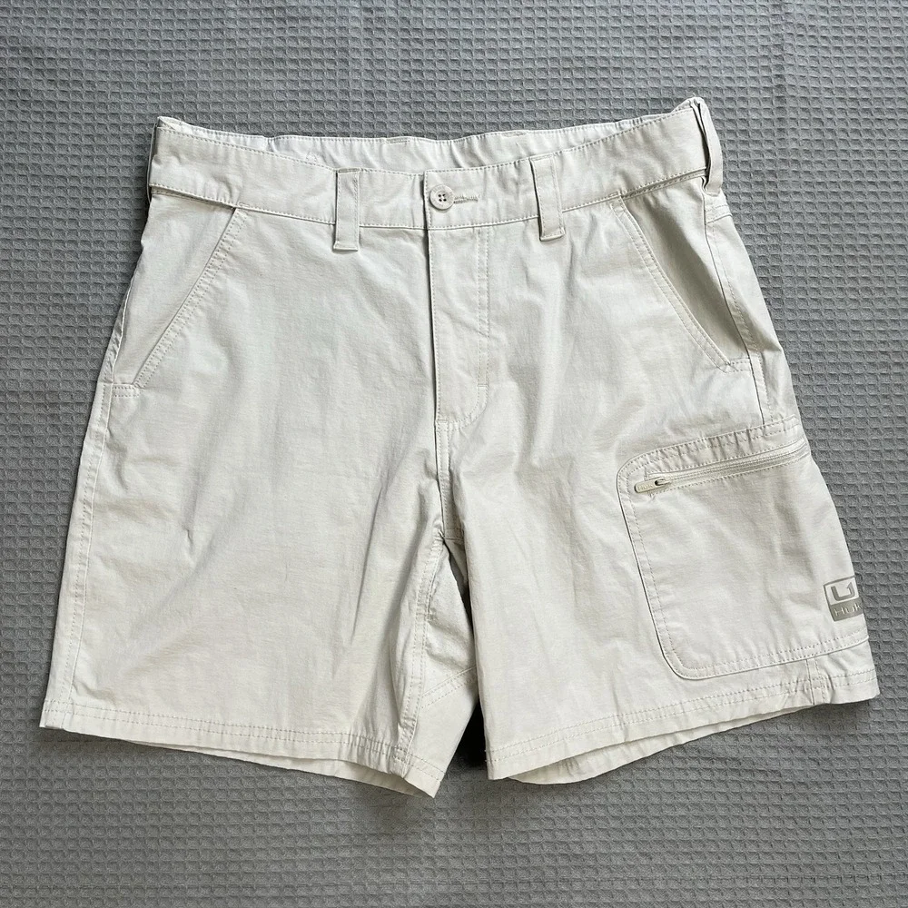 Huk Next Level 7 Fishing Shorts Medium Men's Khaki Stretch UPF Cargo